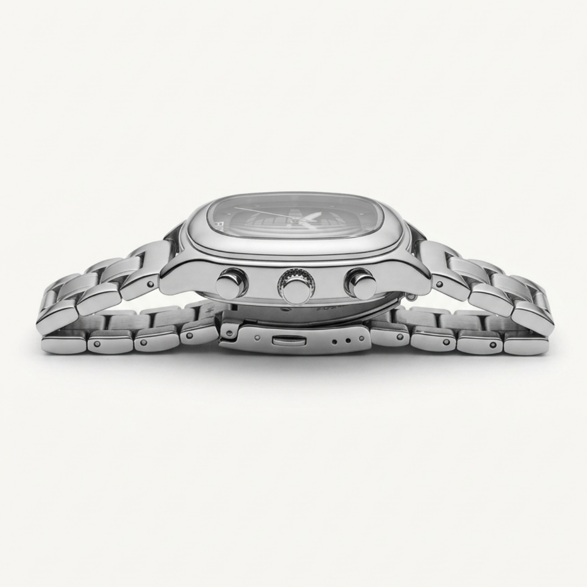 fossil pilot cushion square watch – silver stainless steel & black dial