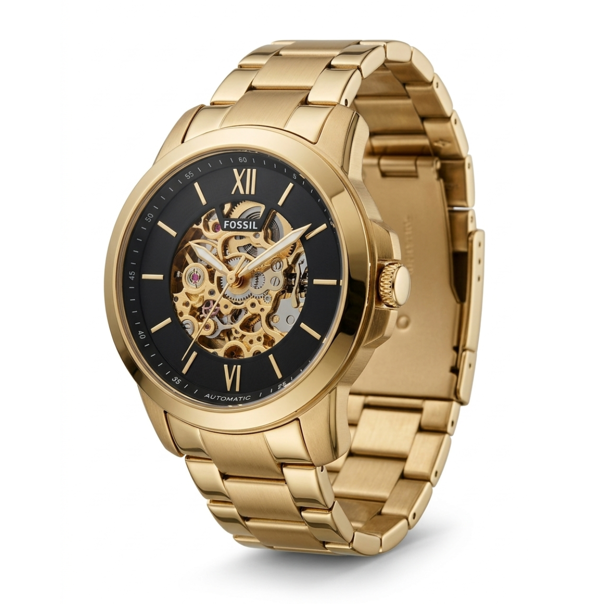 fossil townsman automatic men's watch – gold skeleton dial
