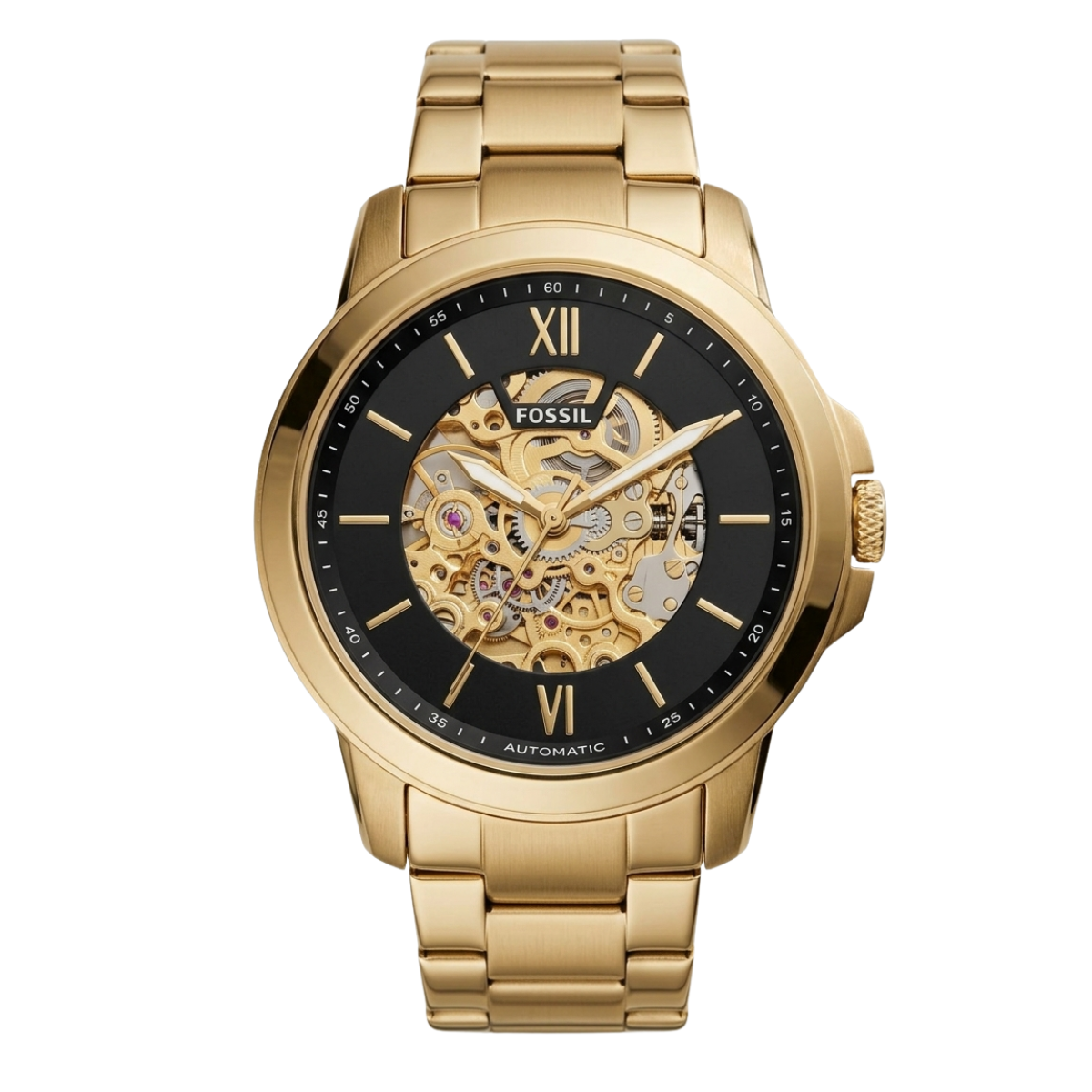 fossil townsman automatic men's watch – gold skeleton dial