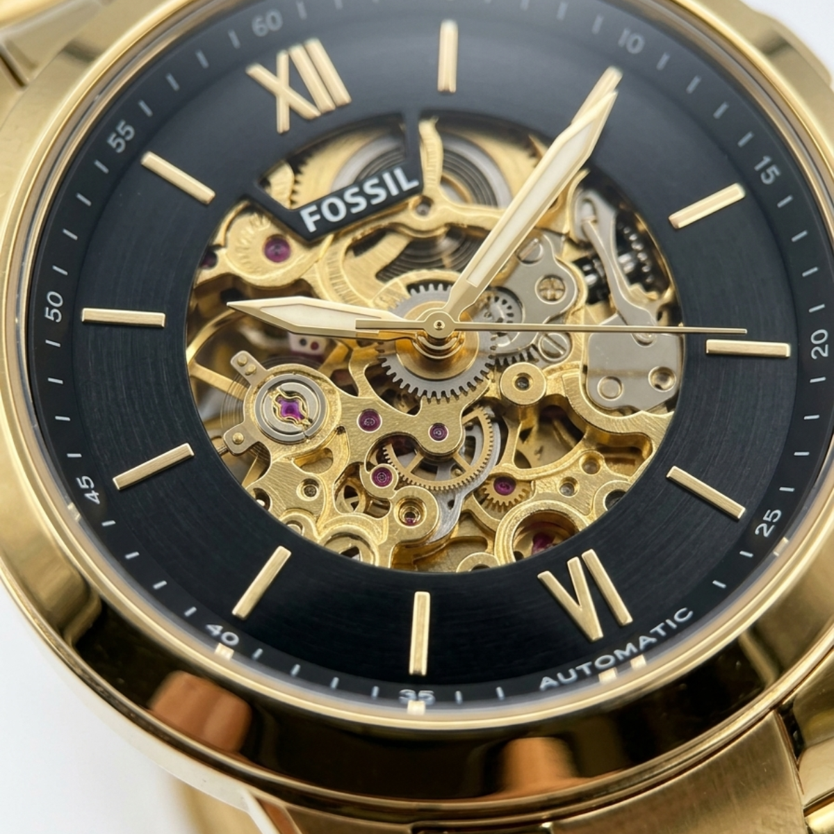 fossil townsman automatic men's watch – gold skeleton dial
