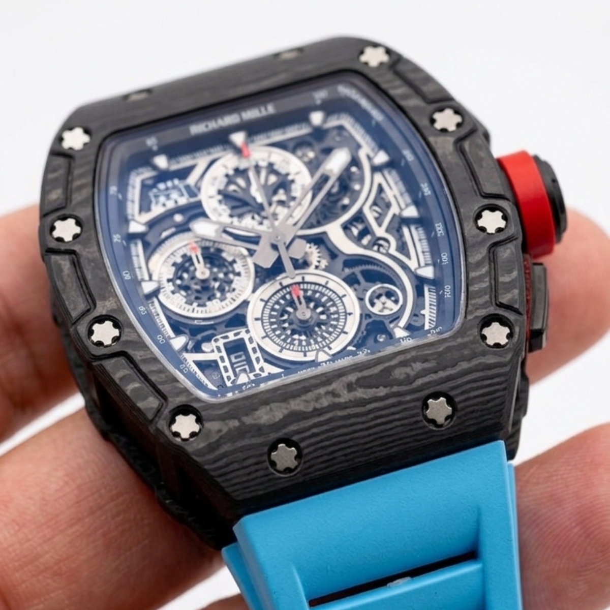 richard mille rm 11 03 flyback chronograph – black ntpt carbon & blue rubber strap