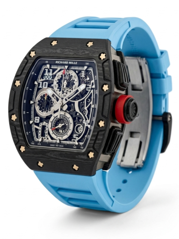richard mille rm 11 03 flyback chronograph – black ntpt carbon & blue rubber strap