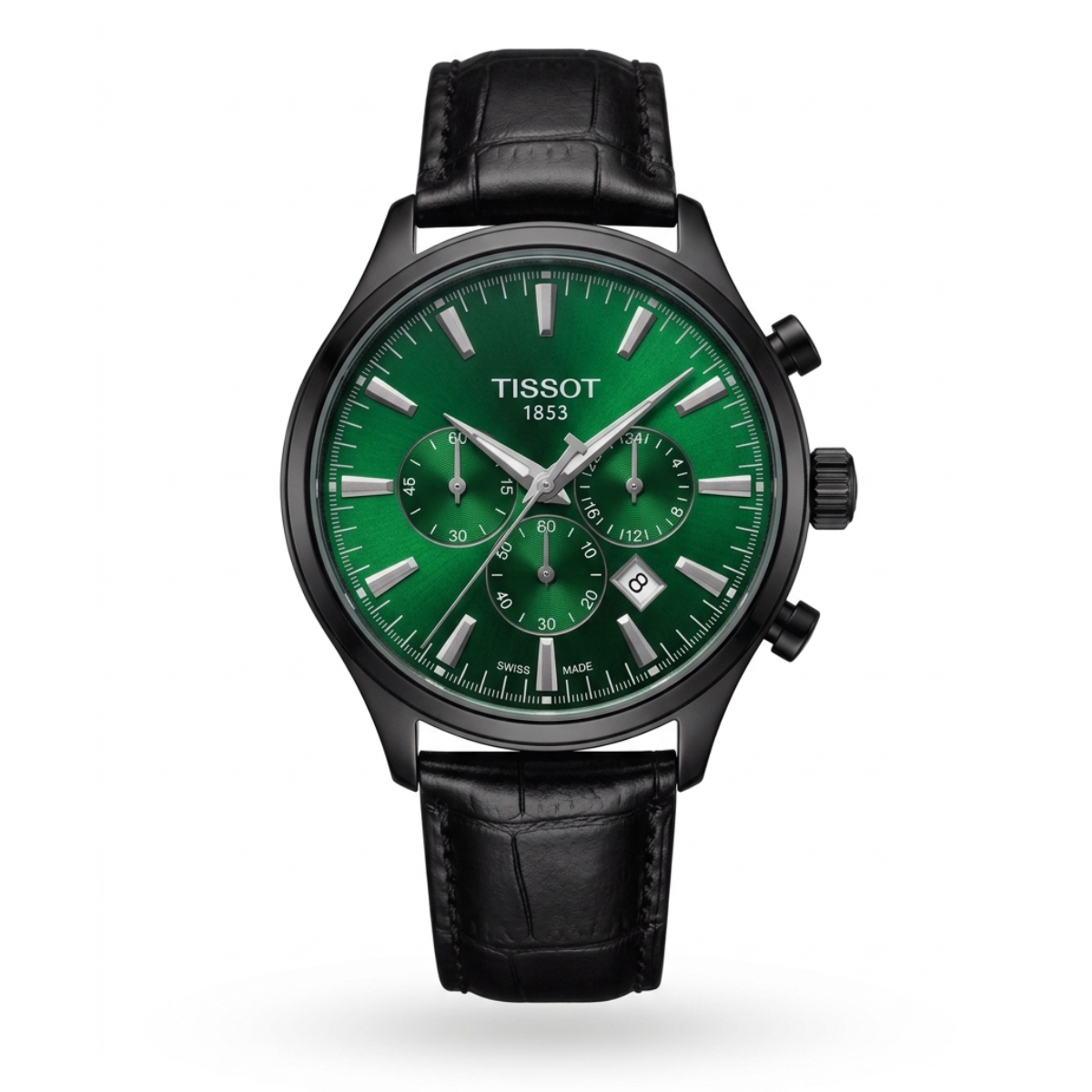 tissot pr 516 chronograph men's watch – green sunray dial & black leather strap