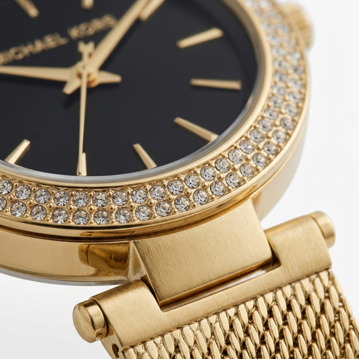 michael kors darci women's watch – green dial with crystal bezel & gold mesh strap