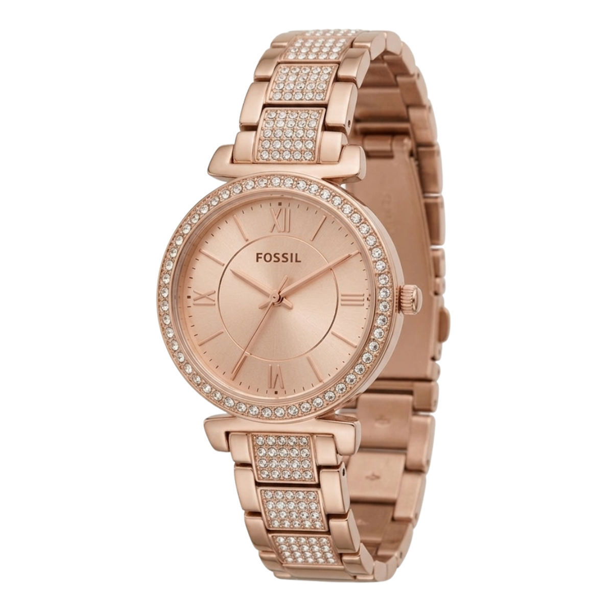 fossil carlie women's watch – rose gold crystal bracelet