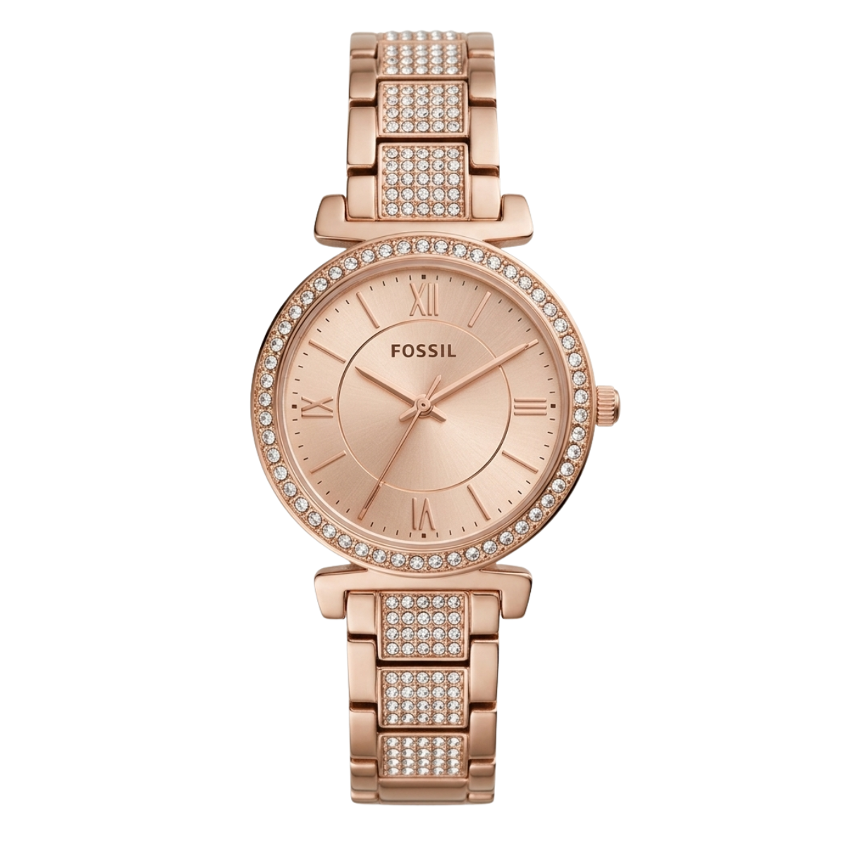 fossil carlie women's watch – rose gold crystal bracelet