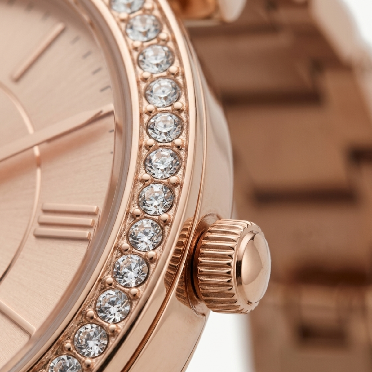 fossil carlie women's watch – rose gold crystal bracelet