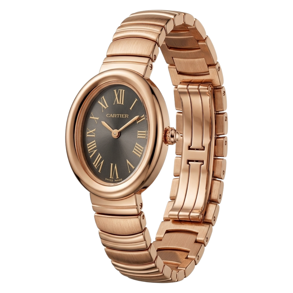 cartier baignoire women's watch – rose gold oval case & dark dial
