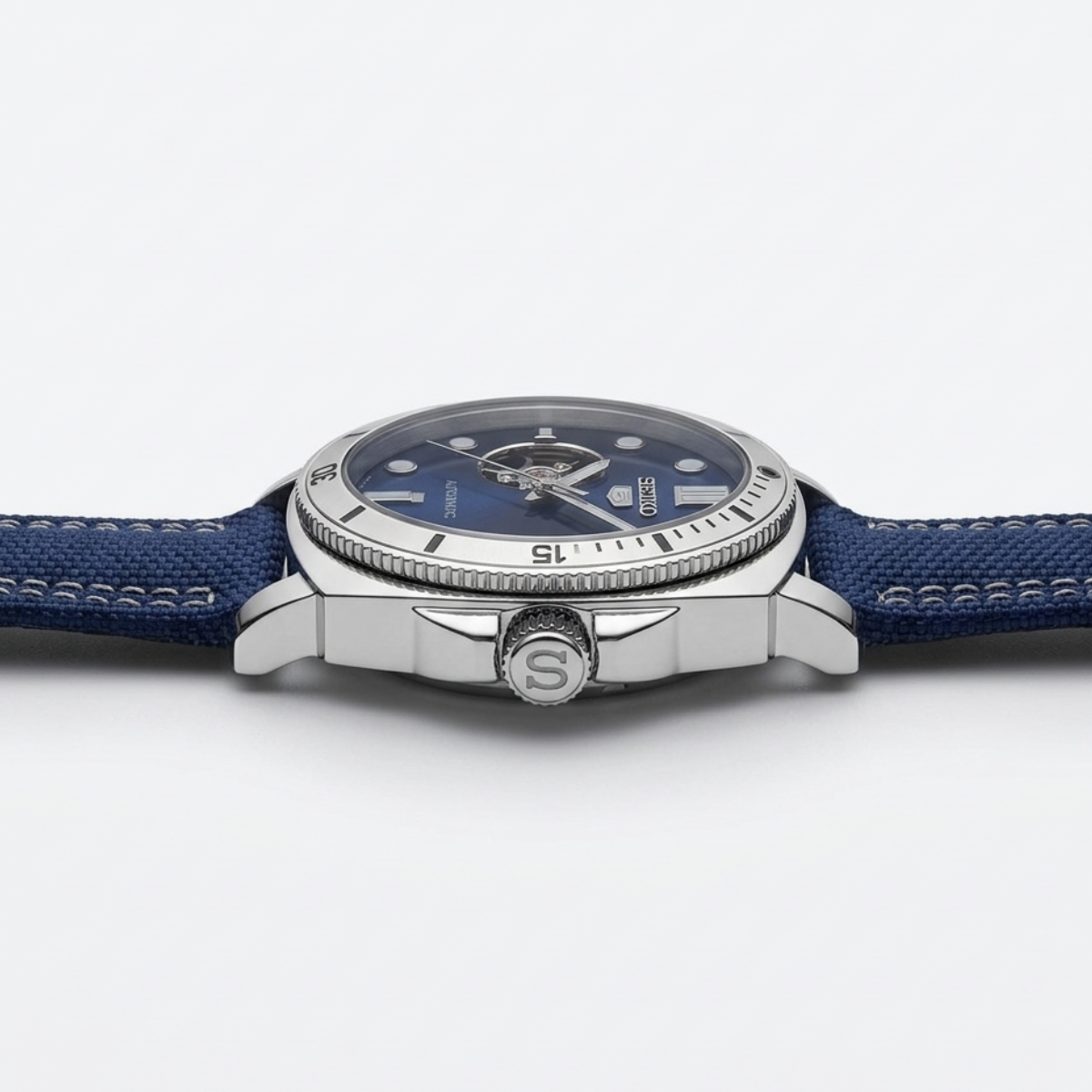 seiko 5 sports automatic open heart watch – blue sunray dial & nylon strap