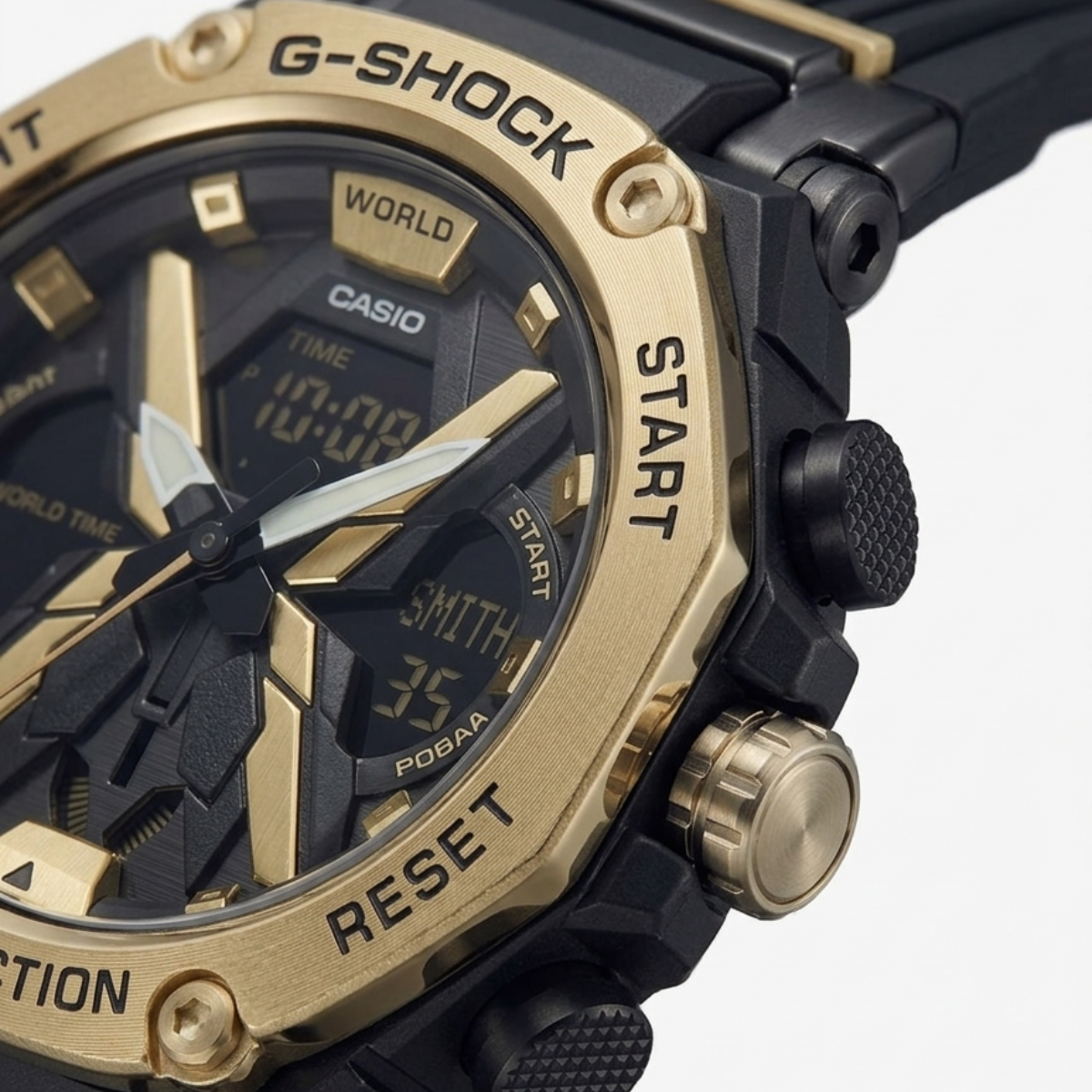 casio g shock g steel gst b100 analog watch – black & gold