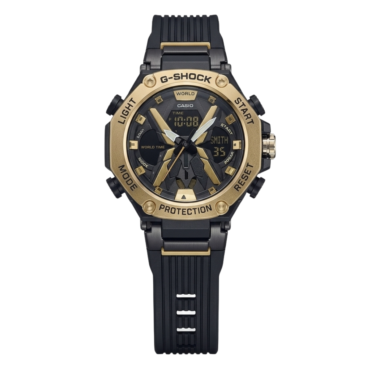 casio g shock g steel gst b100 analog watch – black & gold