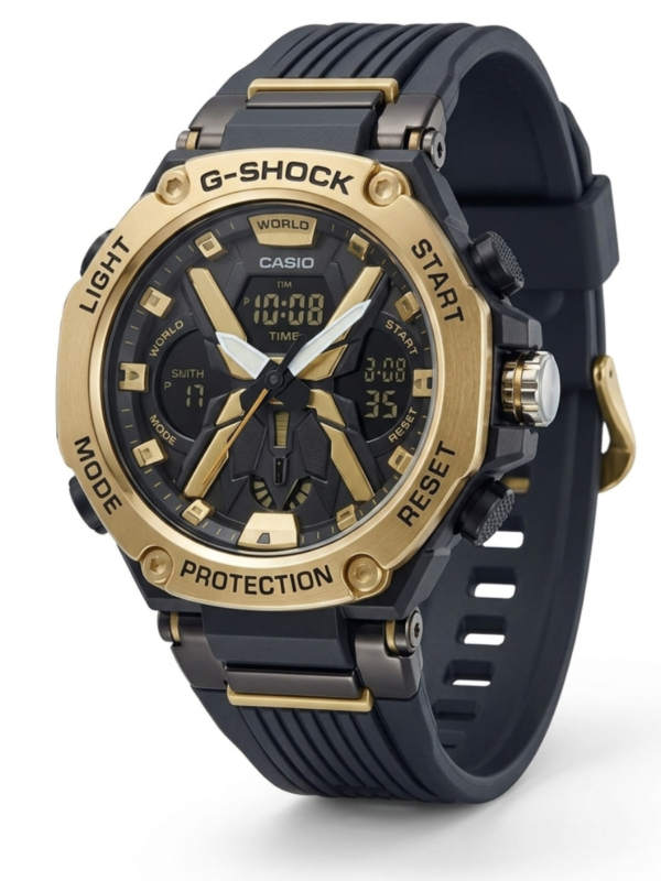 casio g shock g steel gst b100 analog watch – black & gold