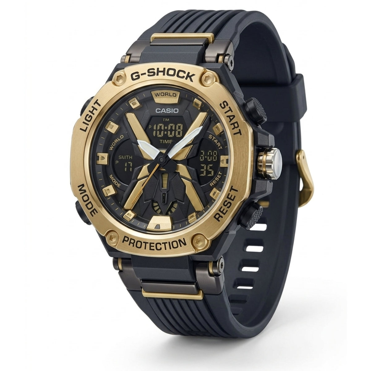 casio g shock g steel gst b100 analog watch – black & gold